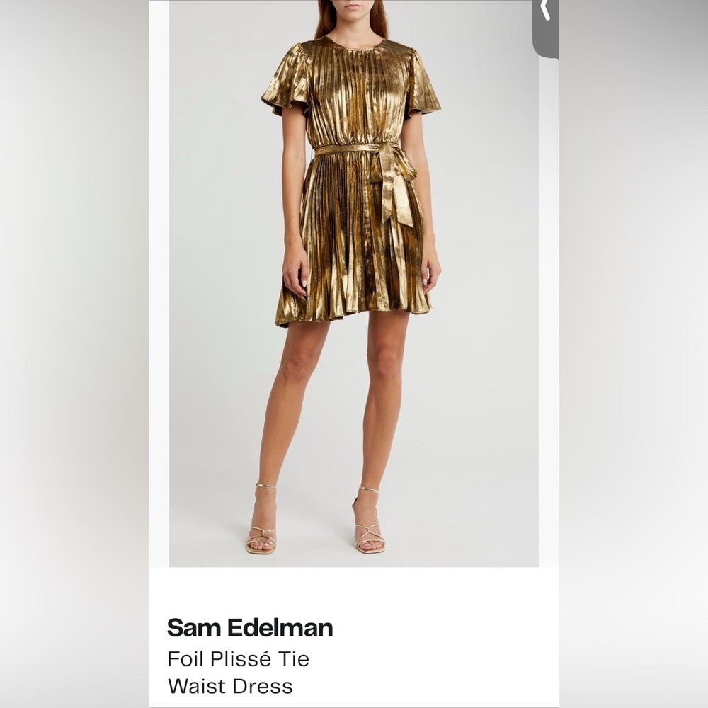 Sam Edelman NWT Gold Pleated Foil Plissé Party Dress |